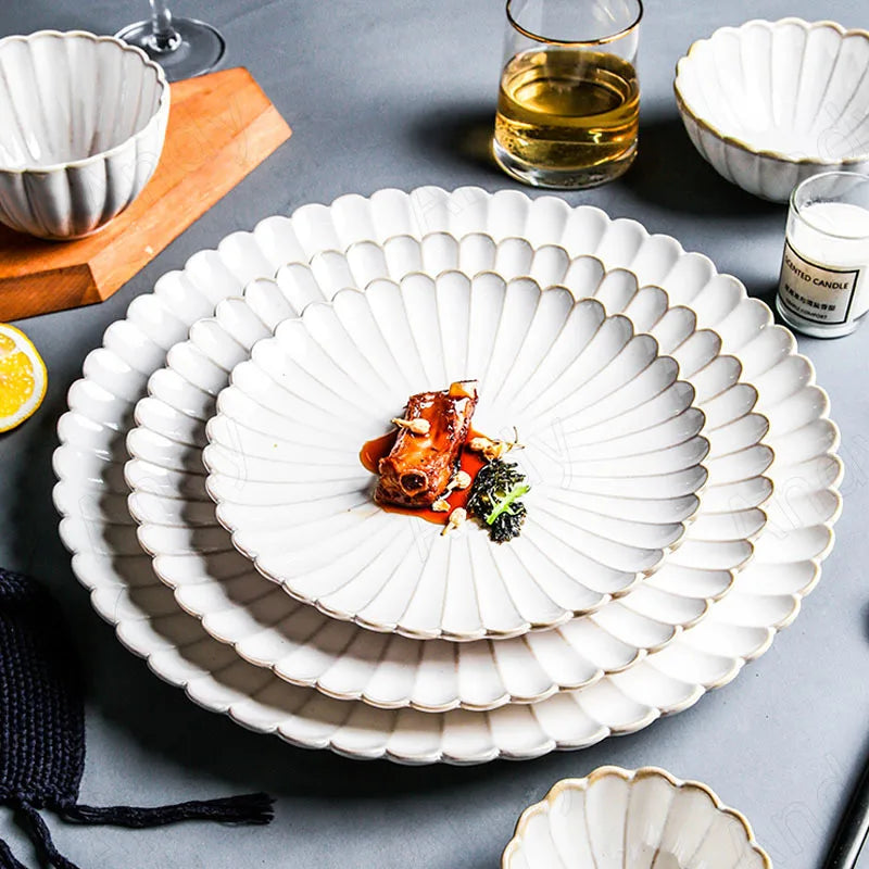 Azura Retro White Ceramic Plates