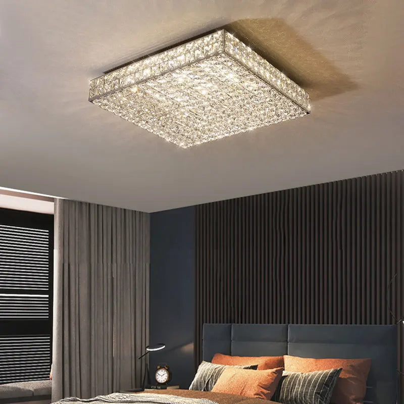 Astraeon Crystal Square Chandelier With Diamond Like Crystals And Stainless Steel Body