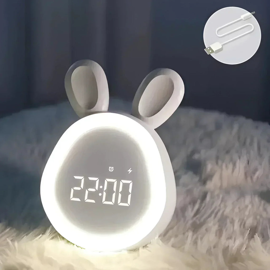 CuddleBun barne nattlampe og klokke USB oppladbar