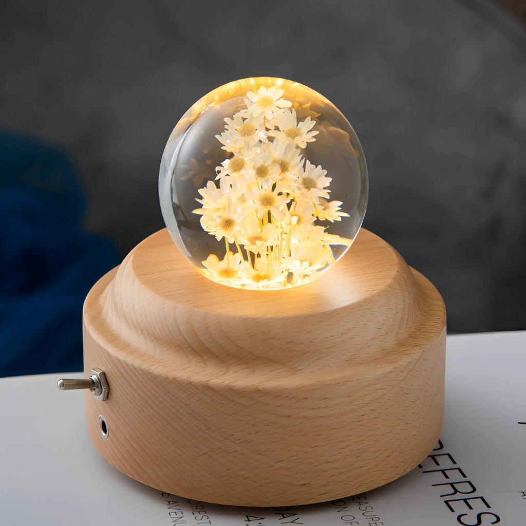 AuroraLeaf Dandelion Resin Night Light With LED Wooden Base