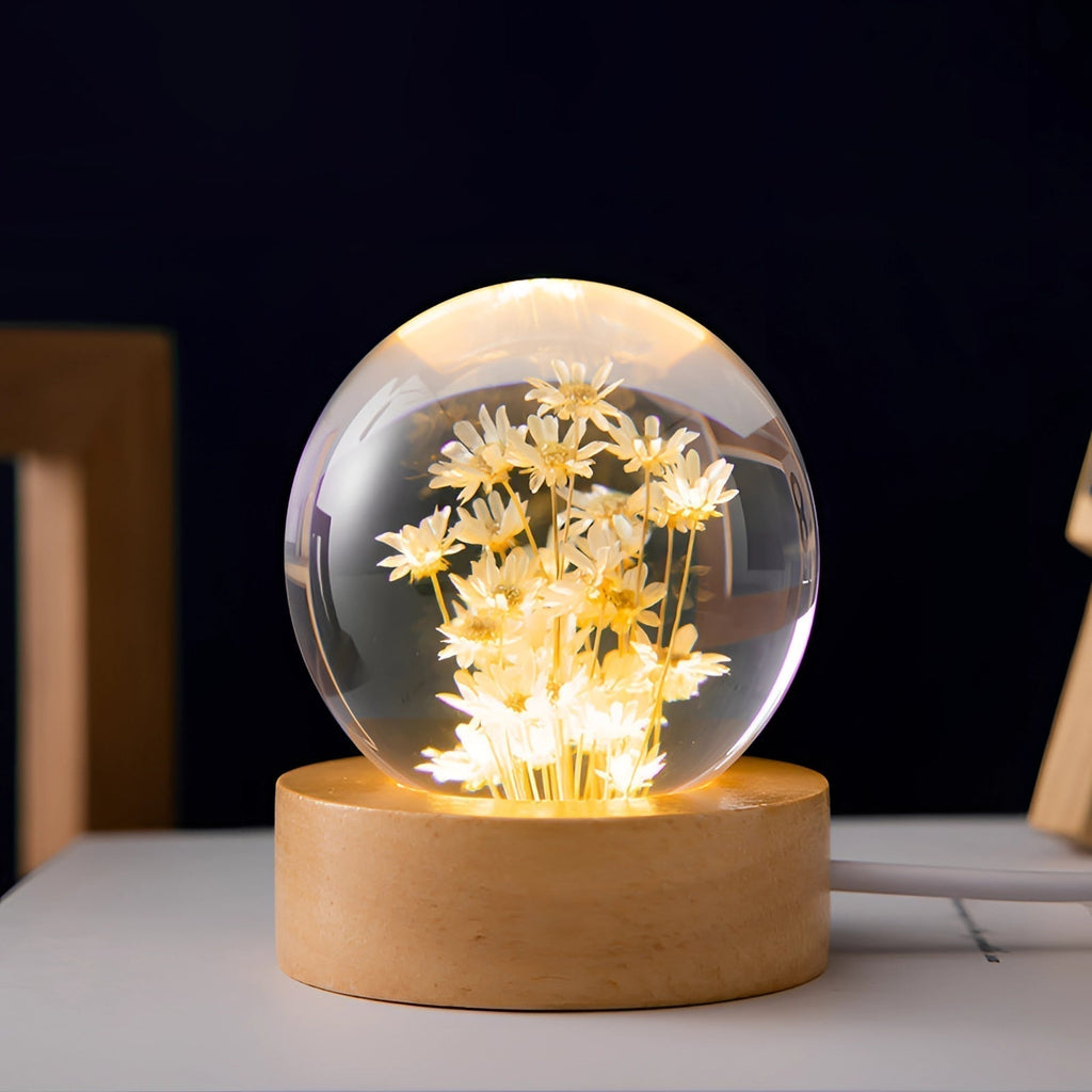 AuroraLeaf Dandelion Resin Night Light With LED Wooden Base