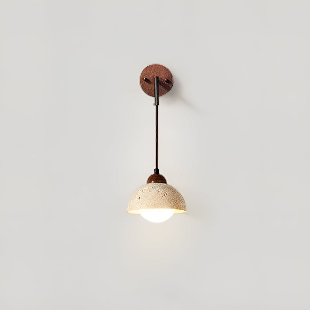 Liora Travertine Wall Sconce With Natural Wood And Stone Shade