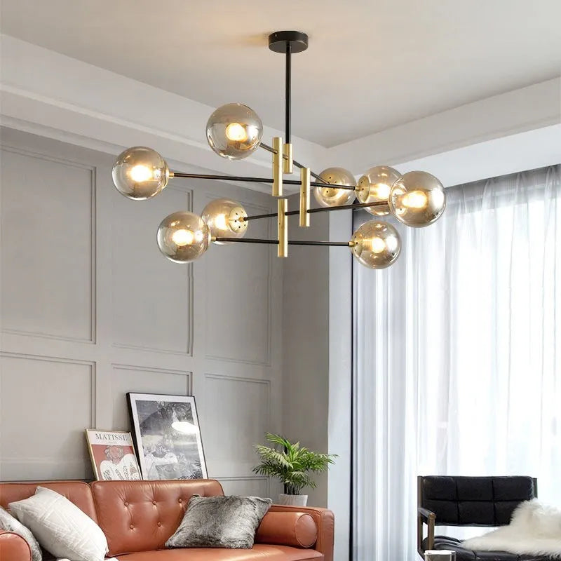 Lyra Chandelier With Black And Gold Iron Finish And Adjustable Height