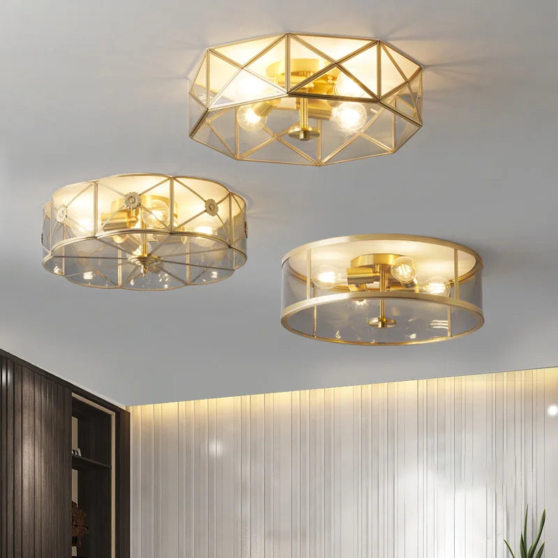 Aurum Crest Chandelier With Glass Shade And Golden Copper Finish