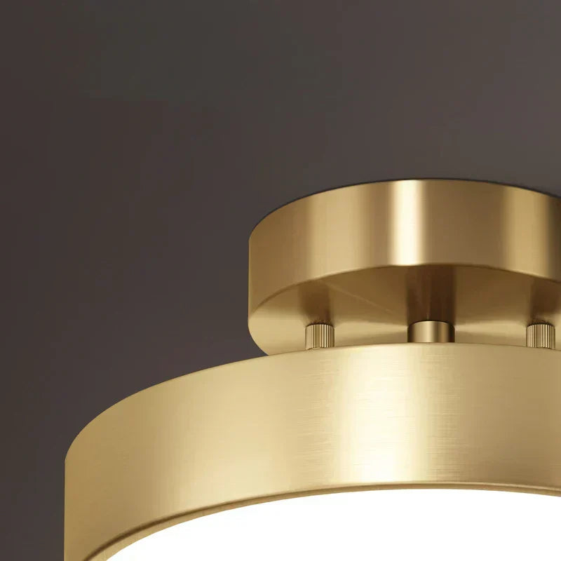 Aurea Brass Drum Ceiling Lamp With Tilt And White Acrylic Shade