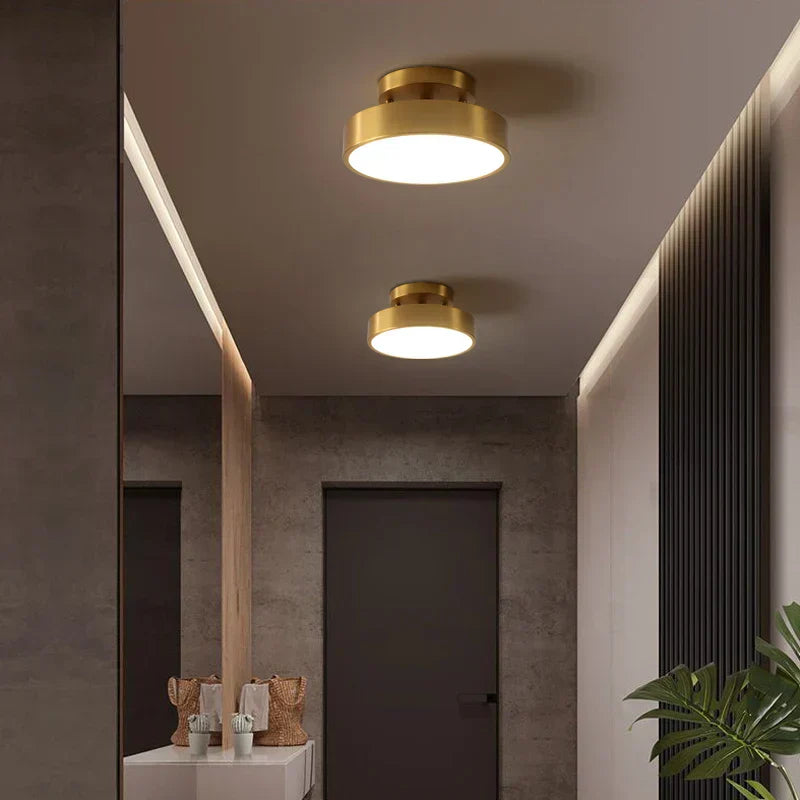 Aurea Brass Drum Ceiling Lamp With Tilt And White Acrylic Shade