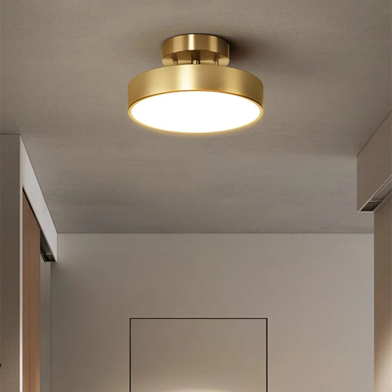 Aurea Brass Drum Ceiling Lamp With Tilt And White Acrylic Shade