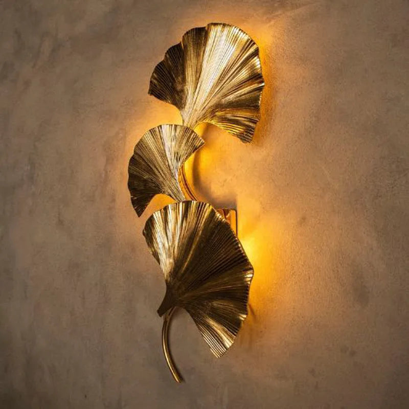 Aurelle Leaf Wall Lamp Mid Century Style With Warm Gold Finish