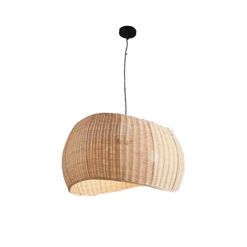 Aurela Bamboo Weave Pendant Light With Faux Sheepskin Shade