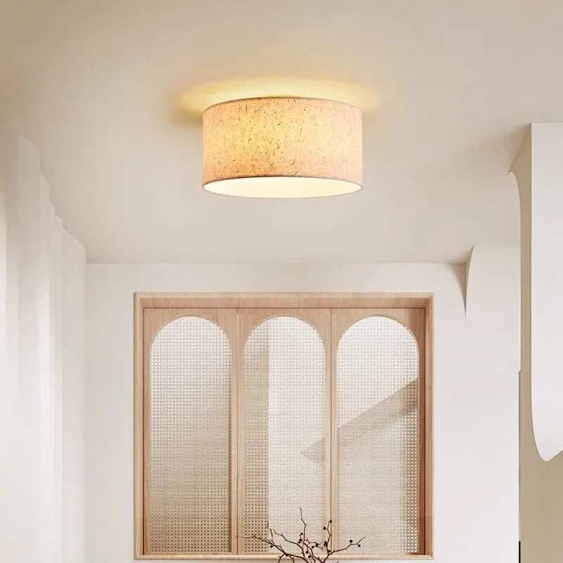 Hikari Rice Paper Ceiling Lamp With Warm Wood Accents Flush Mount