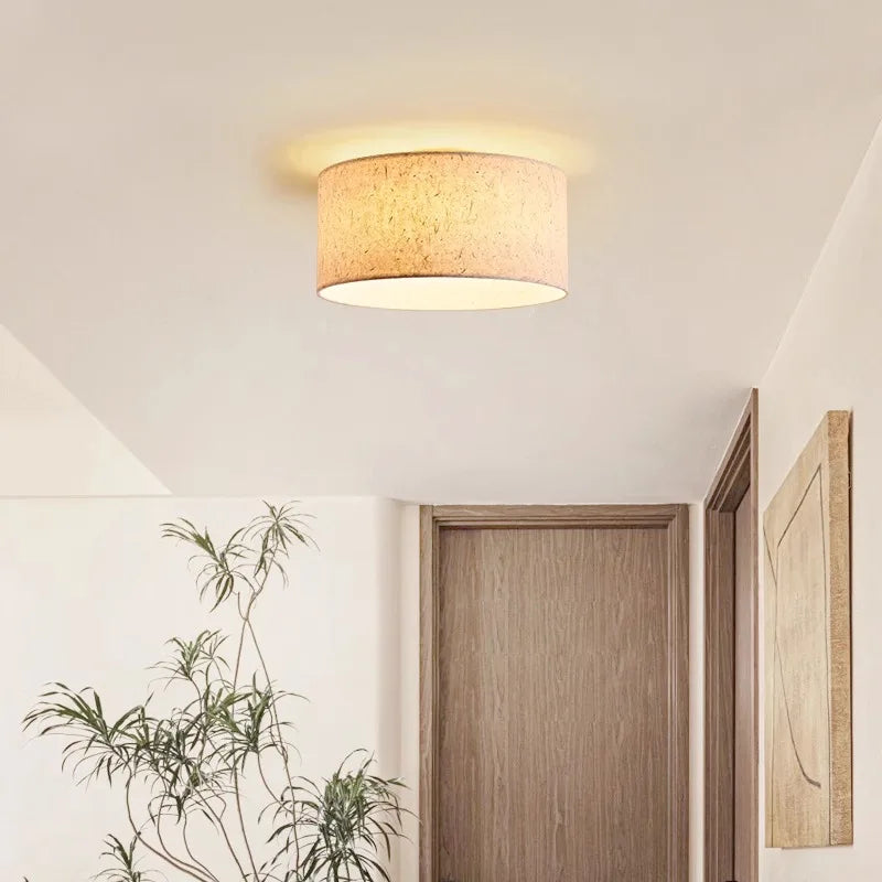 Hikari Rice Paper Ceiling Lamp With Warm Wood Accents Flush Mount