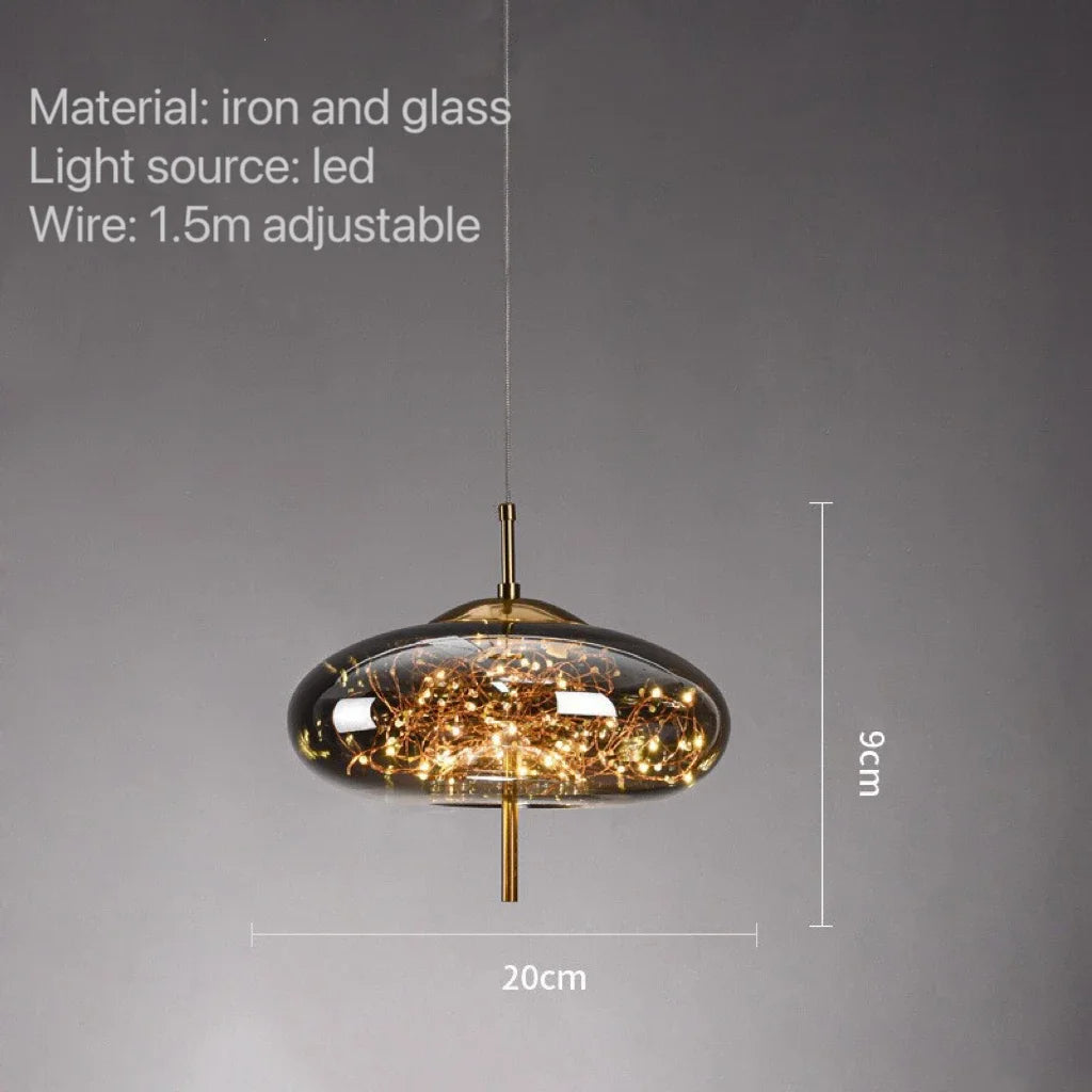 Astris Glow Glass Pendant Lamp With Smoky Shade For Celestial Ambience