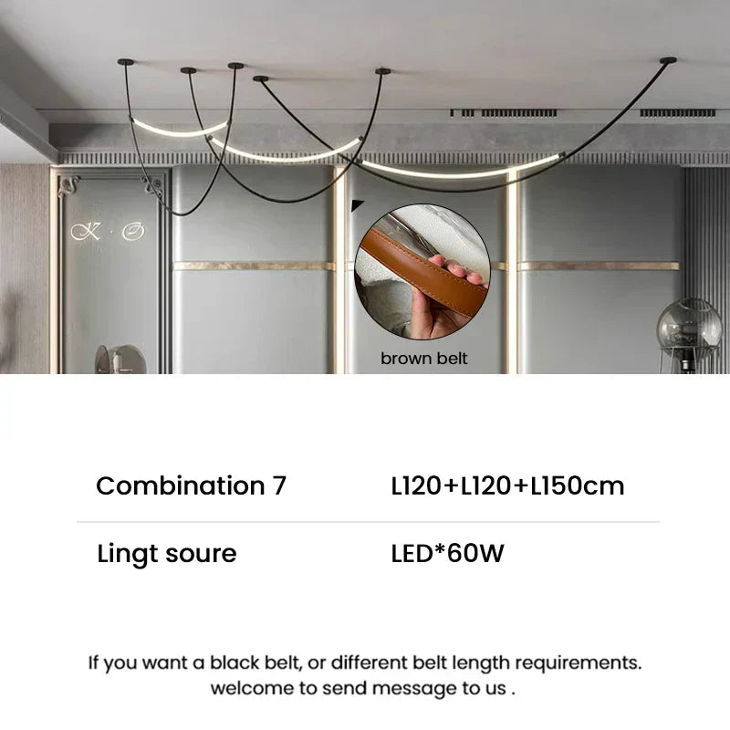 Aurelia Nordic Belt Leather Chandelier in Warm Brown