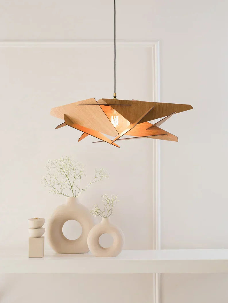 Aurelia Geometric Wood Pendant Light Handcrafted with Warm Glow