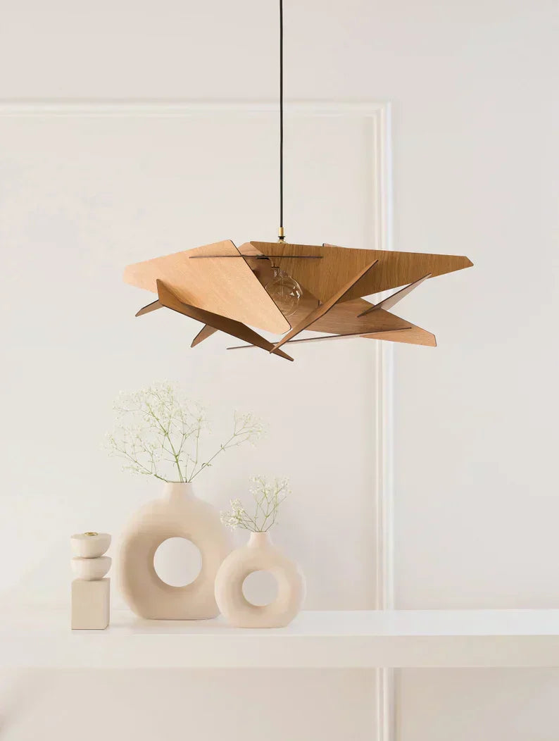 Aurelia Geometric Wood Pendant Light Handcrafted with Warm Glow