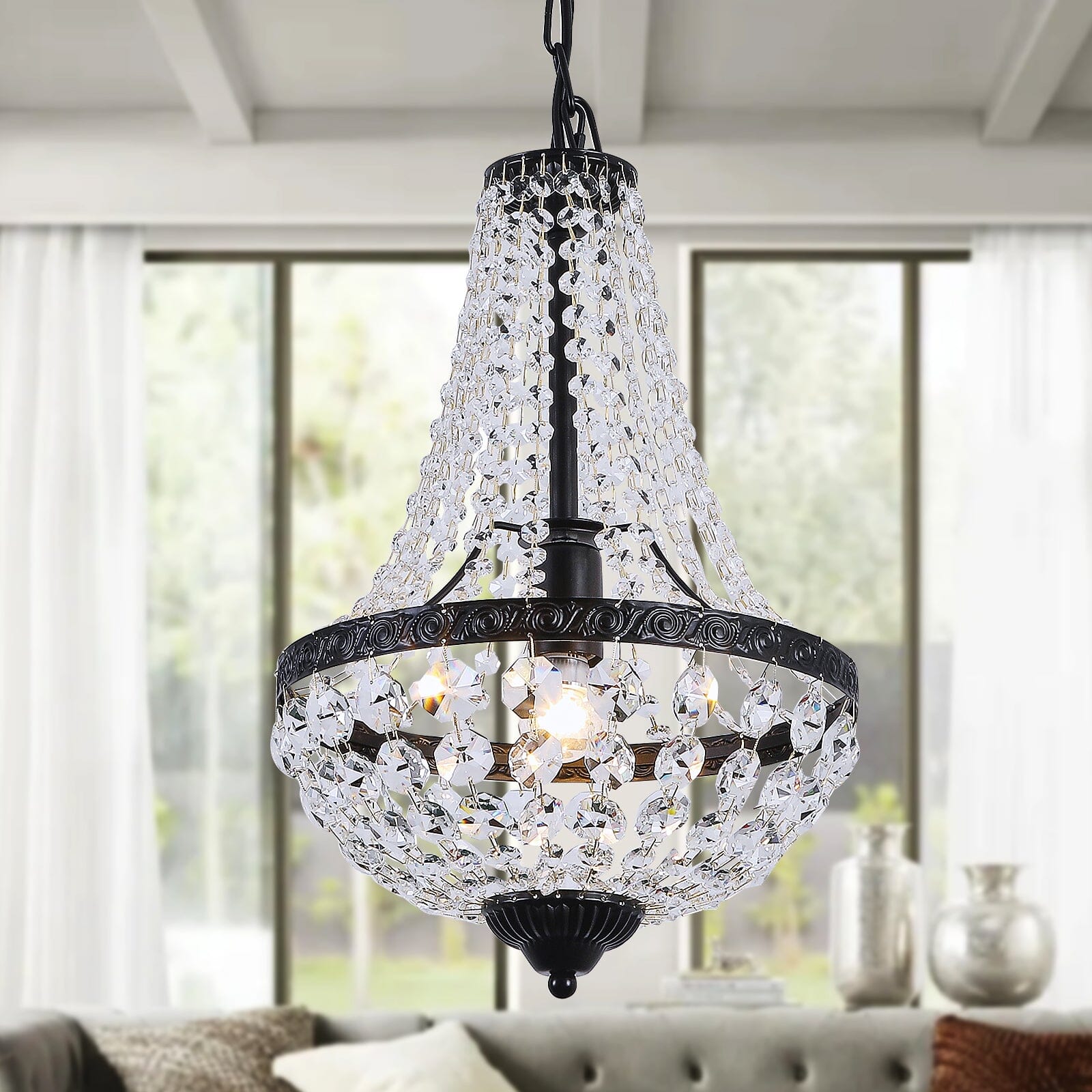 Lyrae Handmade Premium Crystal Chandelier With Matte Black Metalwork
