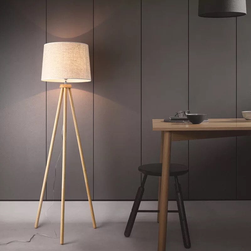 Liora Floor Lamp With Natural Wood Body And Cream Linen Shade