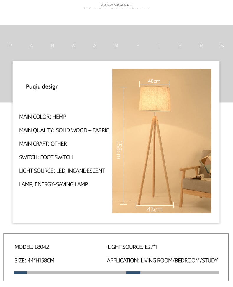 Liora Floor Lamp With Natural Wood Body And Cream Linen Shade
