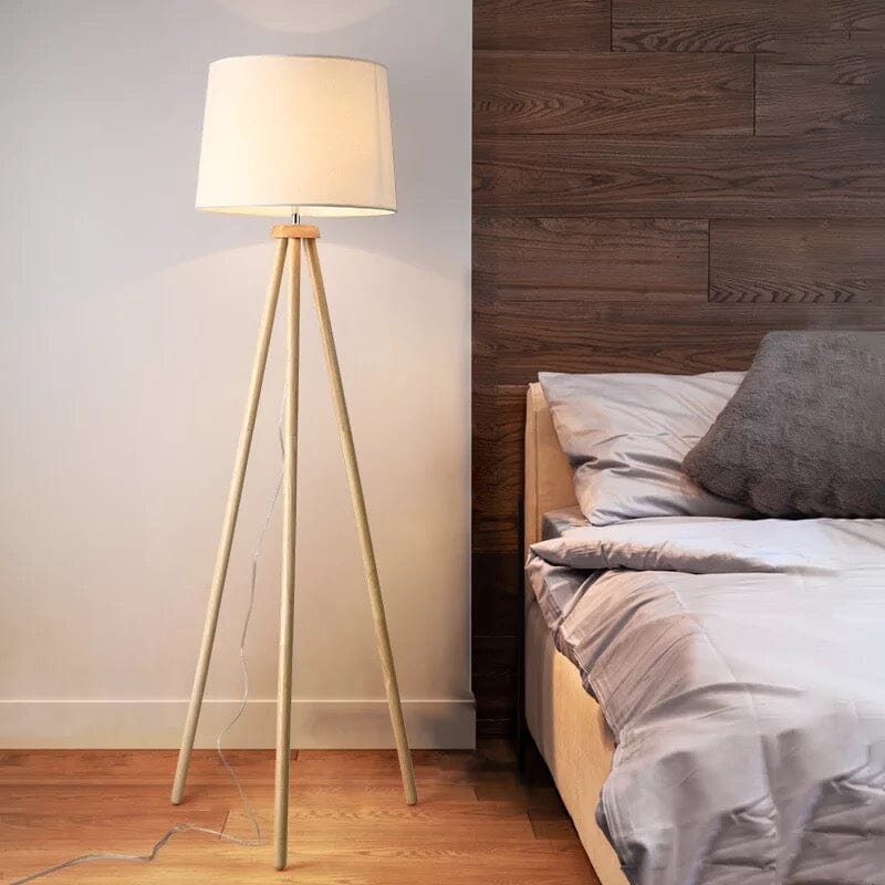 Liora Floor Lamp With Natural Wood Body And Cream Linen Shade