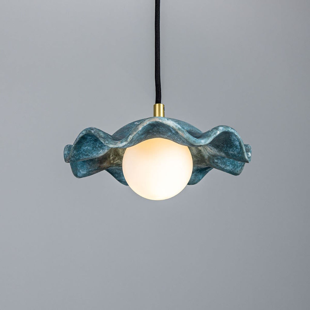 Aurelia Wave Ceramic Shade Pendant Light In Blue Earth