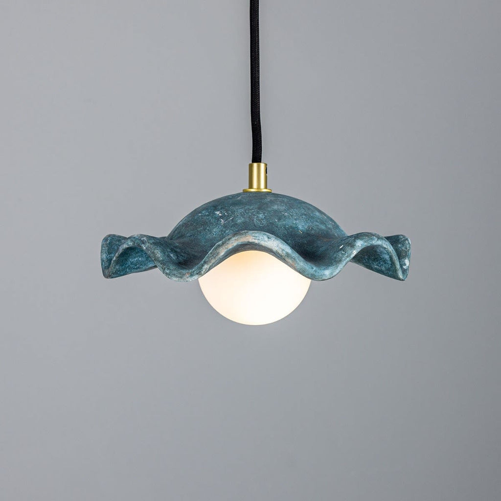 Aurelia Wave Ceramic Shade Pendant Light In Blue Earth