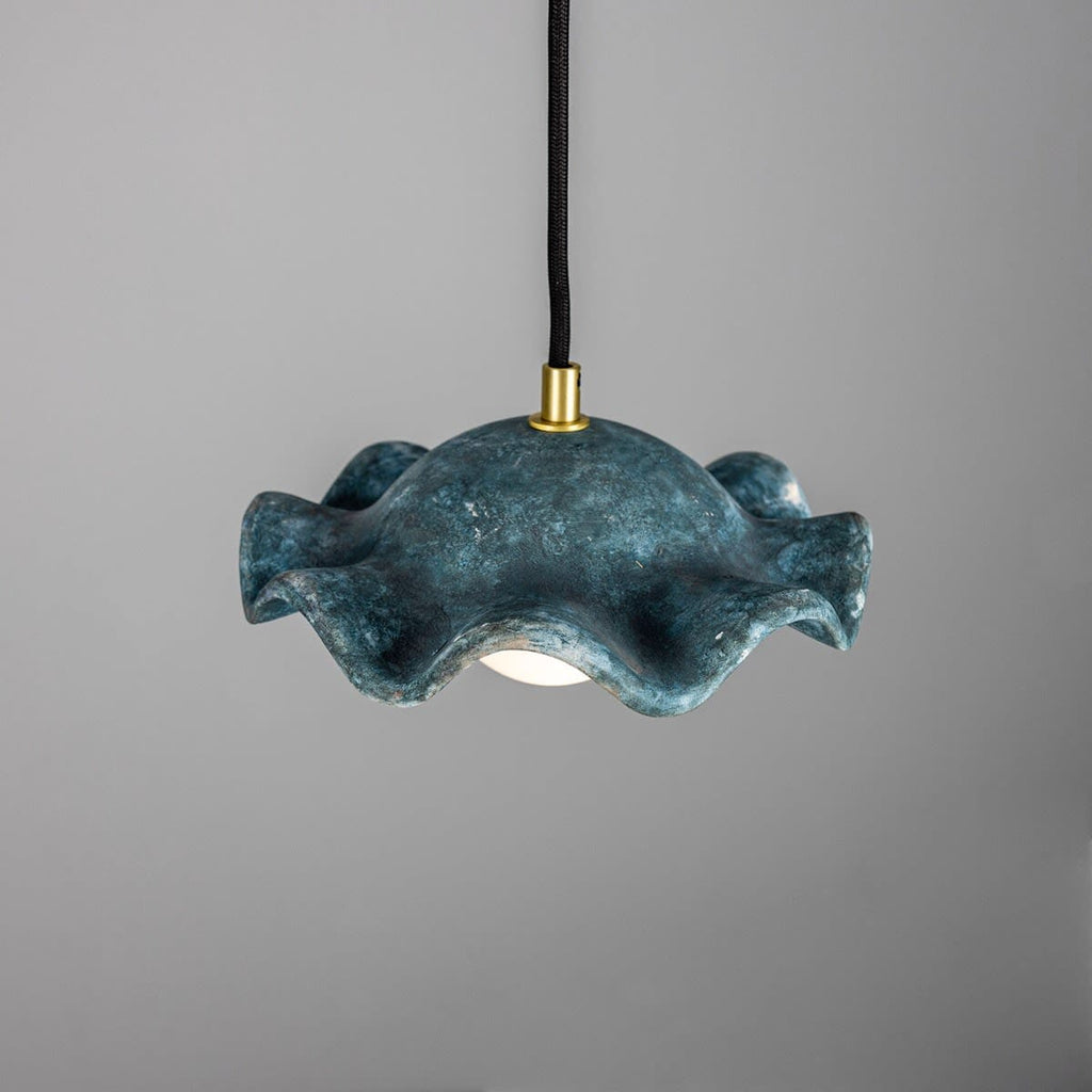 Aurelia Wave Ceramic Shade Pendant Light In Blue Earth