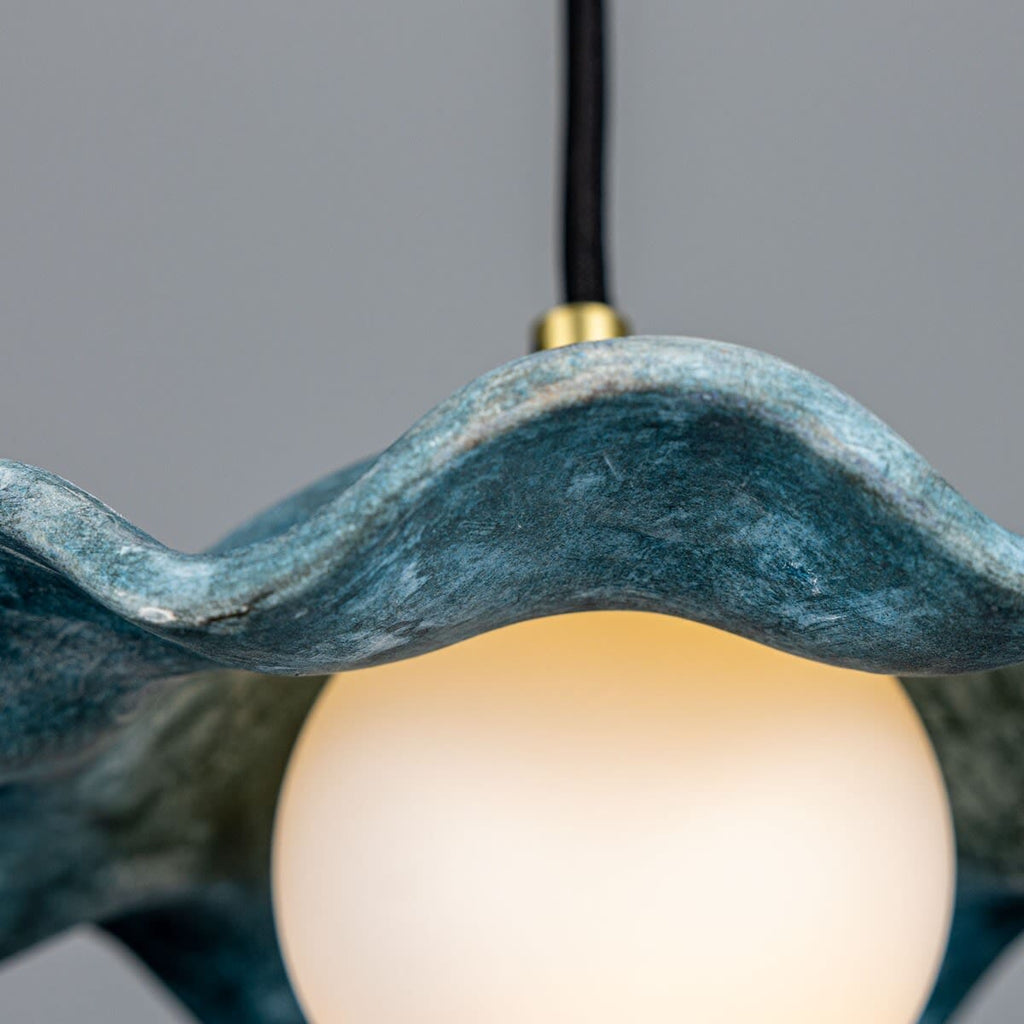 Aurelia Wave Ceramic Shade Pendant Light In Blue Earth