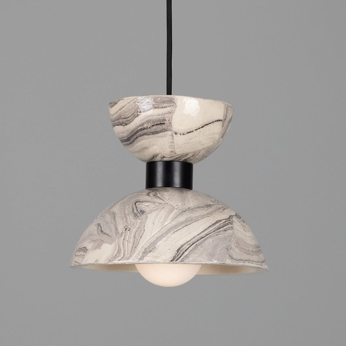 Lysara Marble Ceramic Pendant Light With Brass Double Dome 20cm