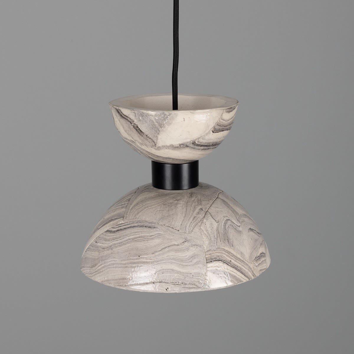 Lysara Marble Ceramic Pendant Light With Brass Double Dome 20cm