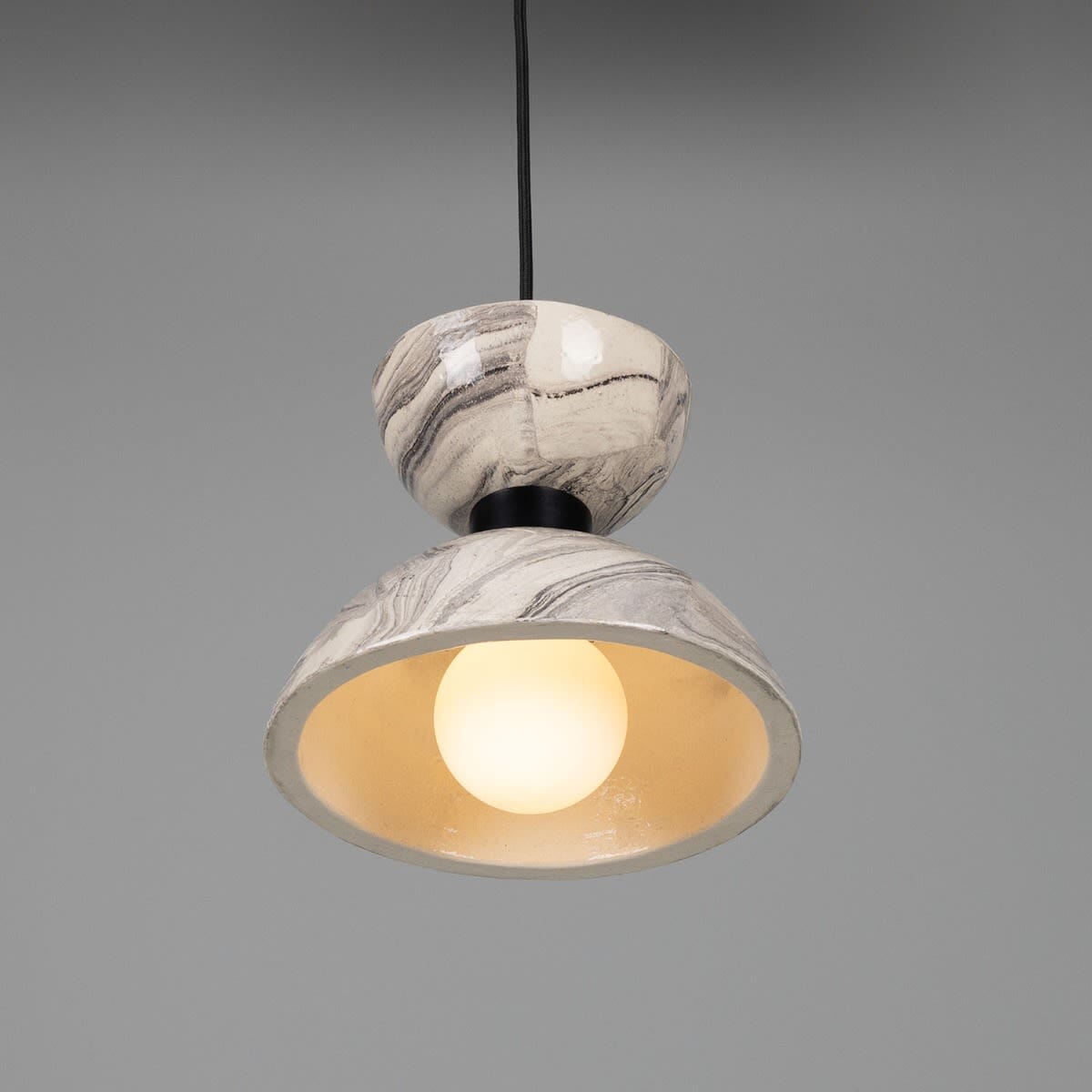 Lysara Marble Ceramic Pendant Light With Brass Double Dome 20cm