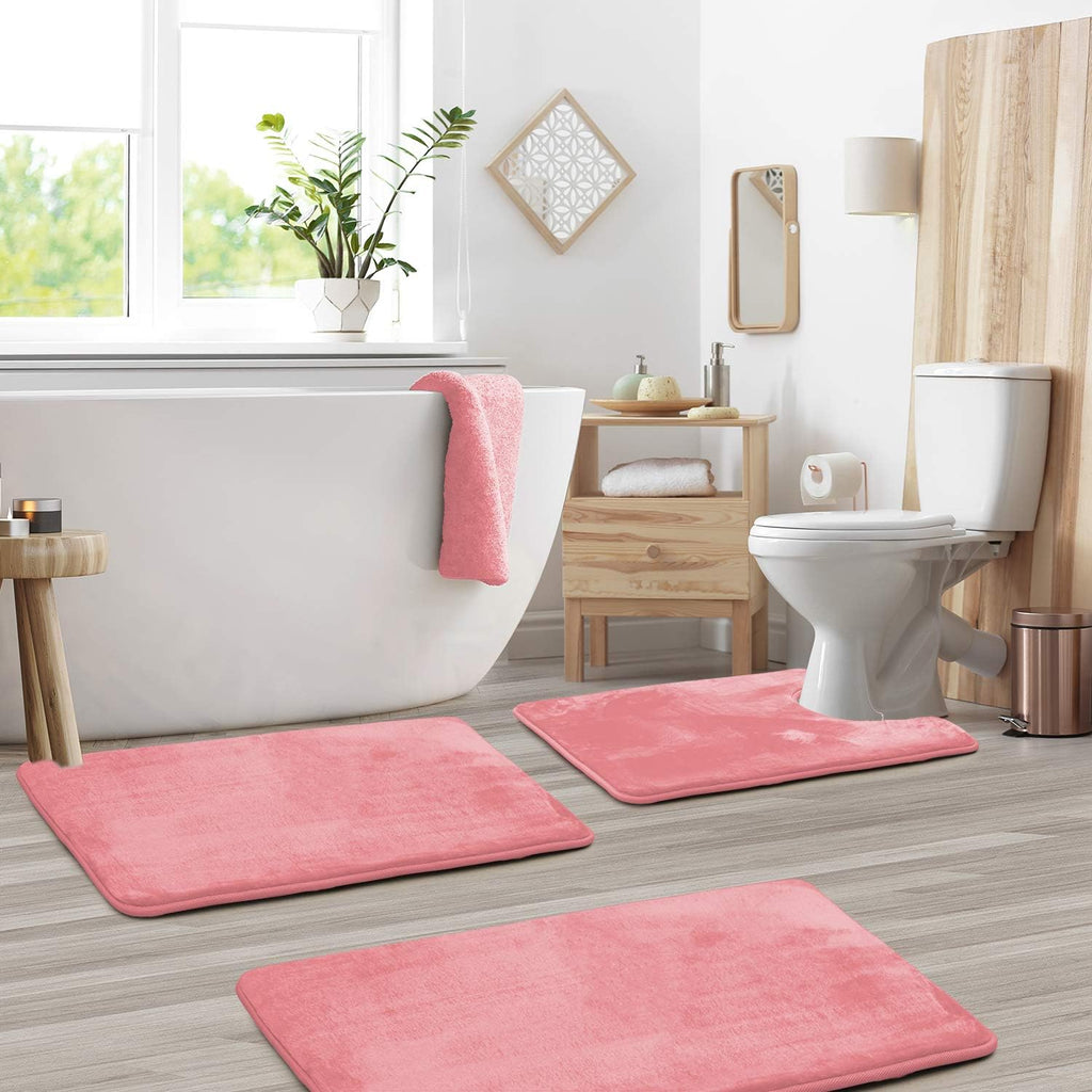 Velora Plush Velvet Memory Foam Bath Mat, 3-Piece Set