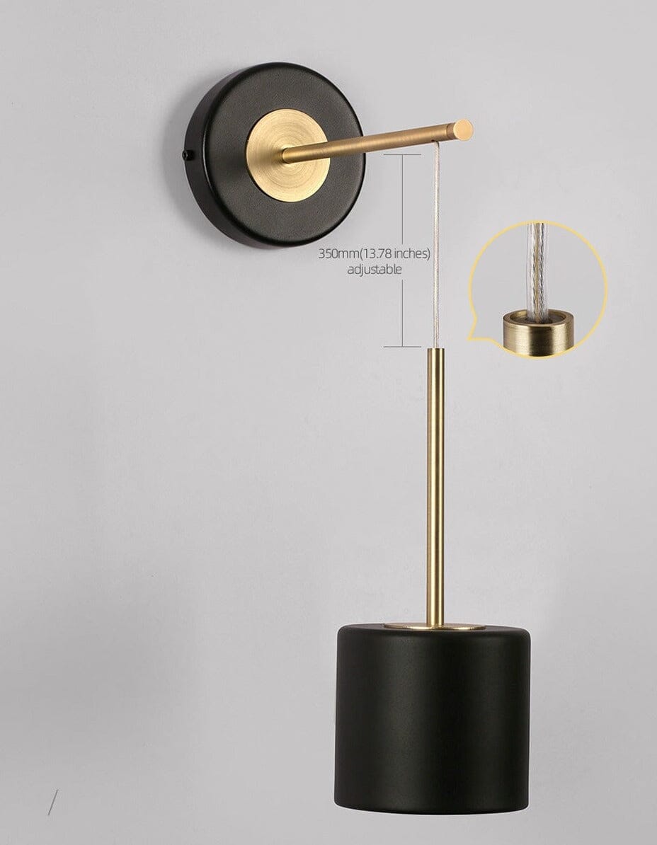 Luneta Round Acrylic Wall Light With Black Shade And Gold Cord